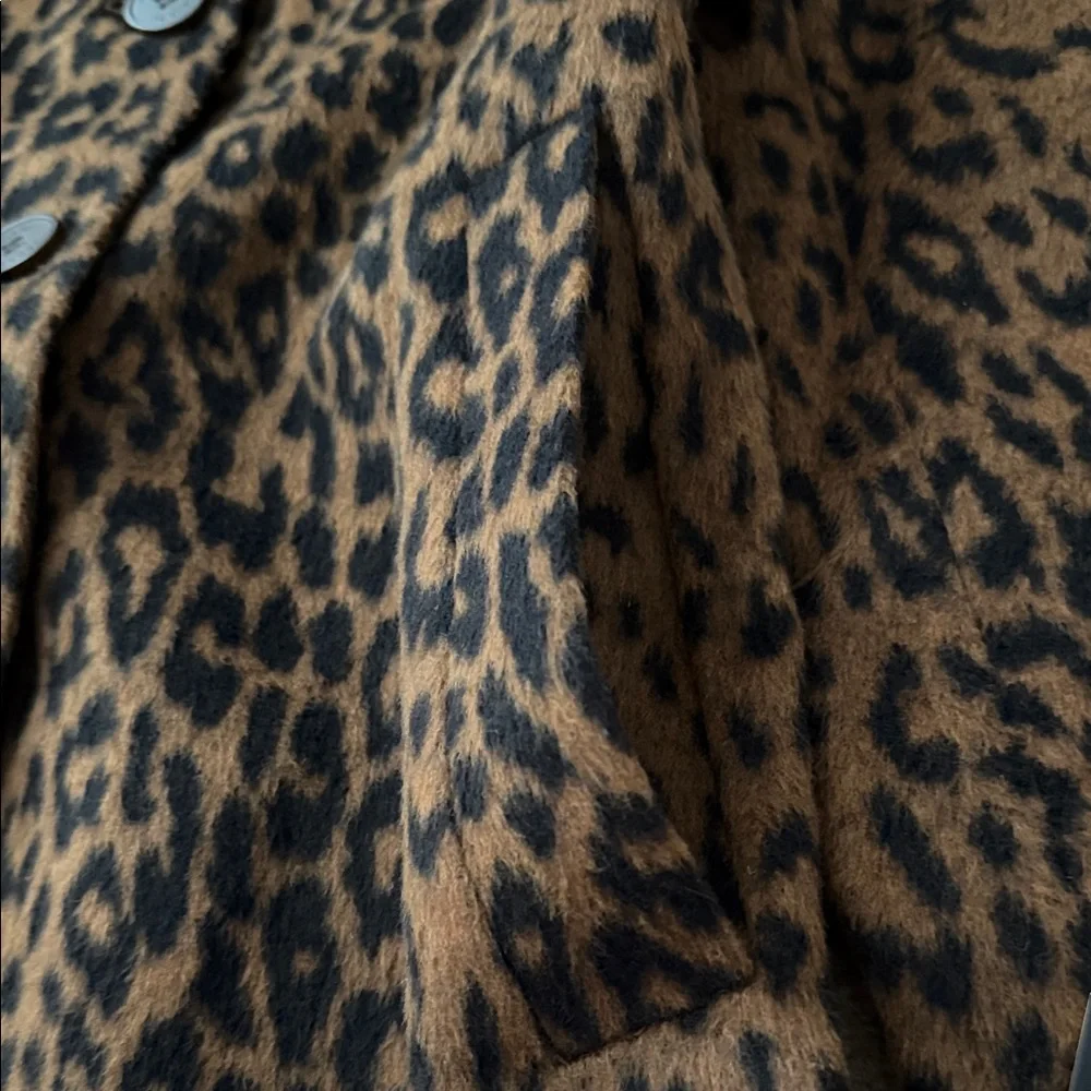 Tahari -Long Sleeve Notch Collar Button Down Dk Brown Leopard Print Long Coat - Picture 9 of 10